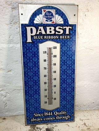 Vintage 1960s Metal Pabst Blue Ribbon Beer Thermometer Bar Sign Oil 20”
