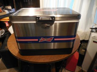 Vintage Budweiser Stainless Steel Cooler Red White & Blue Graphics