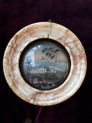Antique Recency 18th 19th Century Georgian Miniature Optical Painting Portrait