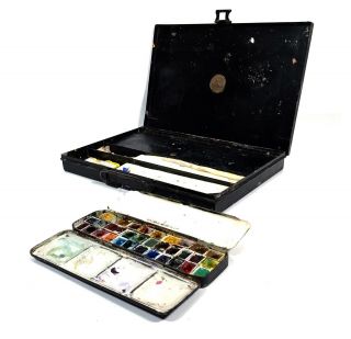 Vintage Winsor & Newton Artists Paint Box / Metal Travel Case & Art Paints