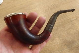 Antique Calabash Smoking Pipe With Silver Mounts
