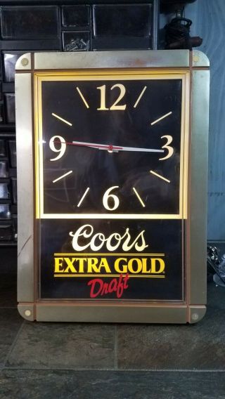 Vintage Coors Extra Gold Beer Light Up Clock Sign In Good
