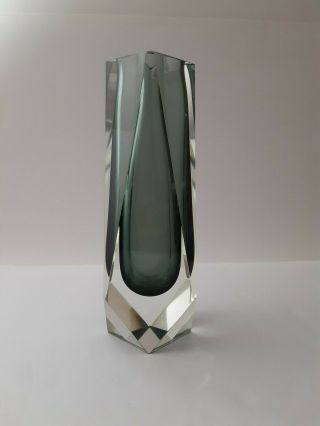 Vintage Murano Sommerso Faceted Block Vase Charcoal Gray By V.  Nason - 8 " X2.  75 "