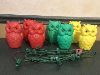 Vintage Blow Mold Plastic 7 Owl Patio String Lights