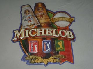 Vintage Michelob Pga Tour Golf Ball Metal Sign Anheuser Busch Bottle Tin Senior