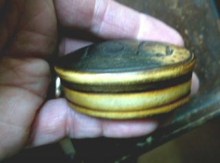 FINE ANTIQUE EARLY 19TH C COW HORN MINIATURE OVAL SNUFF BOX,  CARVED NAME 