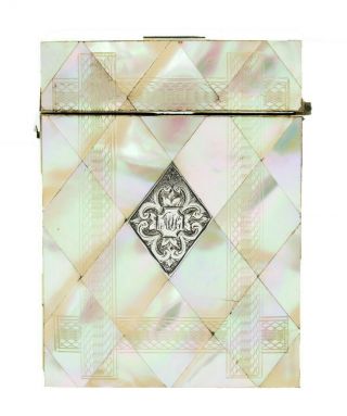 Antique Victorian Mother Of Pearl And Silver Card Case