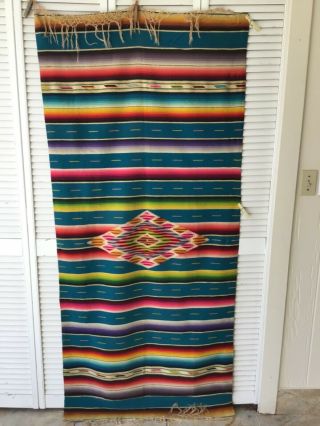 Vintage Mexican Serape Saltillo Wool Blanket Rug