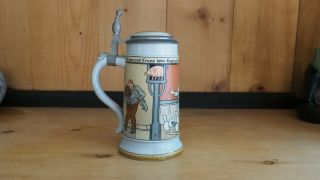 Mettlach 2959 Antique German Etched Beer Stein Lidded Mug - Bowling Ca.  1897