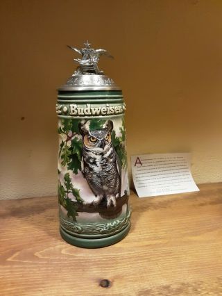 Anheuser - Busch Birds Of Prey Series,  Great Horned Owl Stein W/coa,  Box
