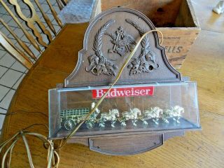 Vintage BUDWEISER CLYDESDALE Horse Beer Sign w Clock GREAT LOOK 2
