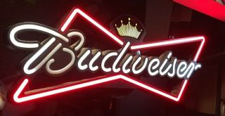 Budweiser Bud Bowtie Led Neon Wall Sign Man Cave Bar Light Lamp