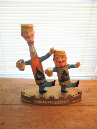 Vintage Blatz Beer Dancing Can & Bottle Figures On Stage 16.  75 X 14.  25 " X 4.  75 "