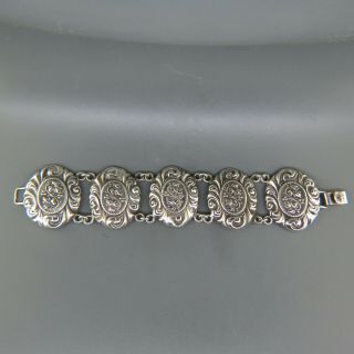 Vintage Sterling Silver Bracelet 5 Oval Floral Medallions