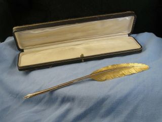 Stunning 14ct Gold Diamonds Antique Prize Feather Dip Pen C1890 Desktop Writing