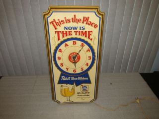 Vintage Pabst Blue Ribbon Sign Clock 1979 This Is The Place Now Is The Time Cool