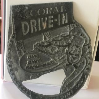 Vintage Metal Printing Press Stamp Ink Plate Coral Drive In Cinema Cairns Ad 3