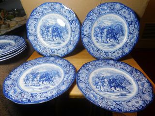 Plates Vintage Staffordshire England Liberty Blue Washington Valley (8pc.  Set)