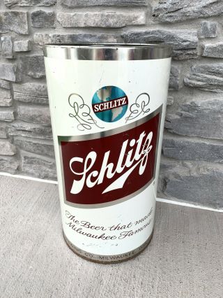 Vintage Schlitz Beer Brewing Metal Garbage Trash Can Bar Sign Advertising 19”