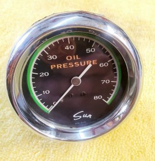 Vintage Sun Green Line Oil Pressure Gauge 2 5/8” Diameter Well