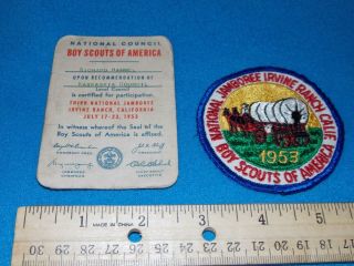 Bsa - 1953 Irvine Ranch California National Jamboree 3 " Patch & Card