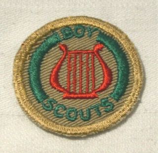 Harp Boy Scout Musician Proficiency Award Badge Tan Cloth Troop Large