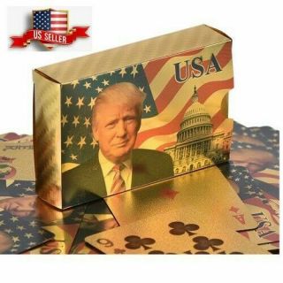 Donald Trump Gold Foil Waterproof Plastic Playing Poker Deck Game Cards Usa