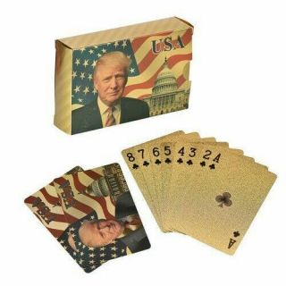 Donald Trump Gold Foil Waterproof Plastic Playing Poker Deck Game Cards USA 2