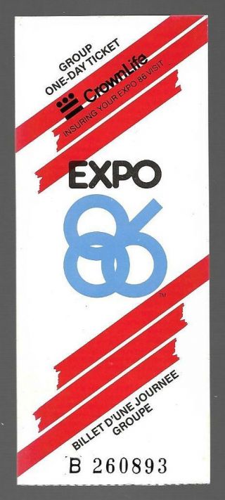 1986 Vancouver Expo One Day Admissions Ticket