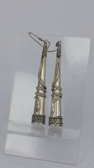 White Metal Silver Cone Drop With Coiled Snake Earrings