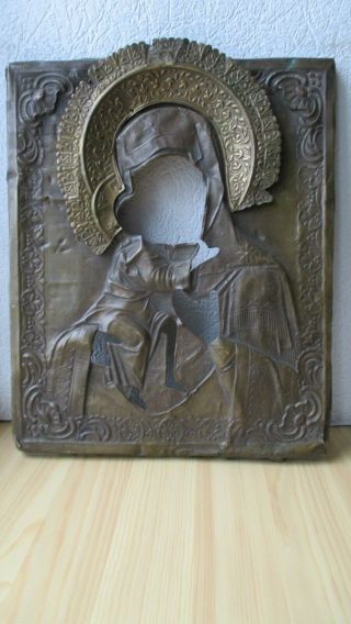 Ikone,  Icona,  Antique Russian Orthodox Icon Riza,  Virgin Of Vladimir,  19c.