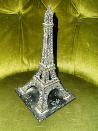 Fine Antique 19th C Large Metal Model Of The Eiffel Tower,  Paris On A Slate Base