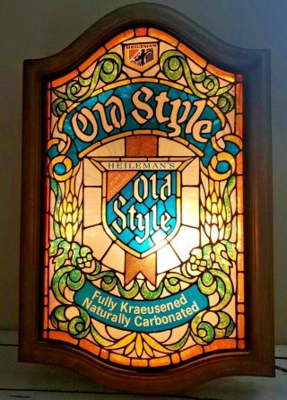 Vintage Heileman Old Style Beer Lighted Bar Sign Faux Stained Glass 25x16 Large