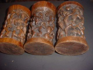 AFRICAN HUMAN CARVED HARDWOOD TREE OF LIFE CANDLE HOLDERS 2
