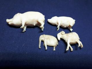 Antique Miniature Animals - 2 Pigs,  Sheep And Elephant