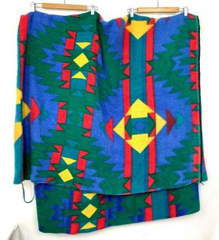 Vintage Beacon Camp Blanket Aztec Southwestern Art Deco Red Blue Green 94x80