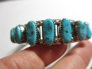 GORGEOUS VINTAGE NAVAJO OLD PAWN STERLING & TURQUOISE CUFF BRACELET - DEADLY COLOR 3
