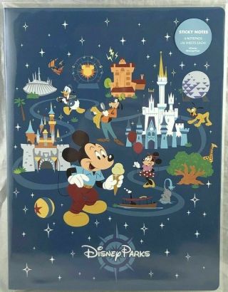 Disney Parks Wdw Dlr Sticky Notes Set Of 6 Notepads Mickey Mouse & Friends Icon