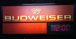 Light Up Budweiser Sign W/digital Clock