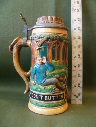 Cond Antique B.  P.  O.  E.  Relief German Beer Stein W/inlaid Lid,  Elk,  Circa 1900