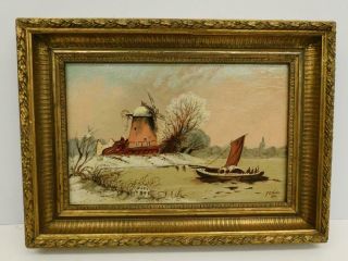 Really Old Painting Antique Oil Winter Landscape Signed