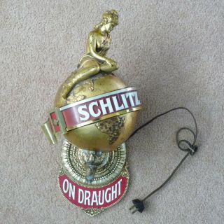 Vintage Schlitz Beer Sign Lighted Wall Sconce Lamp Globe Lady Girl Old Light