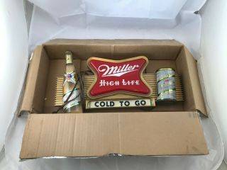 Miller High Life Vintage Lighted Beer Sign " Union Made " With Steel Top Beer Can