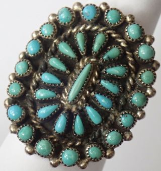 Vintage Signed Zuni Sterling Silver Petit Point Turquoise Ring