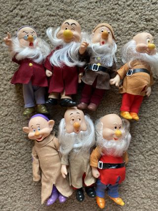 Vintage Bikin Walt Disney Snow White Seven 7 Dwarfs Figure Doll Toy Set