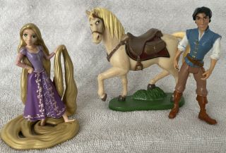 Set Of 3 Disney Tangled Rapunzel Flynn 3 - 4” Pvc Action Figure Cake Topper Toy