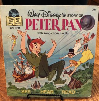 Vintage Walt Disney 1977 Peter Pan Read Along Book And Record Vinyl 304
