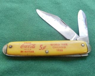Vintage Coca Cola 1933 Worlds Fair Chicago Pocket Knife Usa