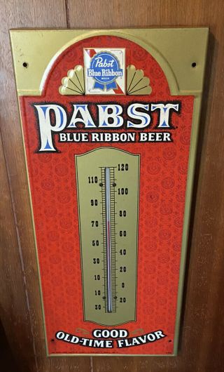 Vintage Pabst Blue Ribbon Beer Thermometer Tin Metal Advertising Sign Pbr