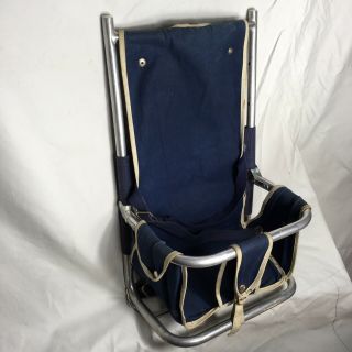 Vintage Baby Carrier Backpack Blue Canvas Metal Frame Made In Japan Chair